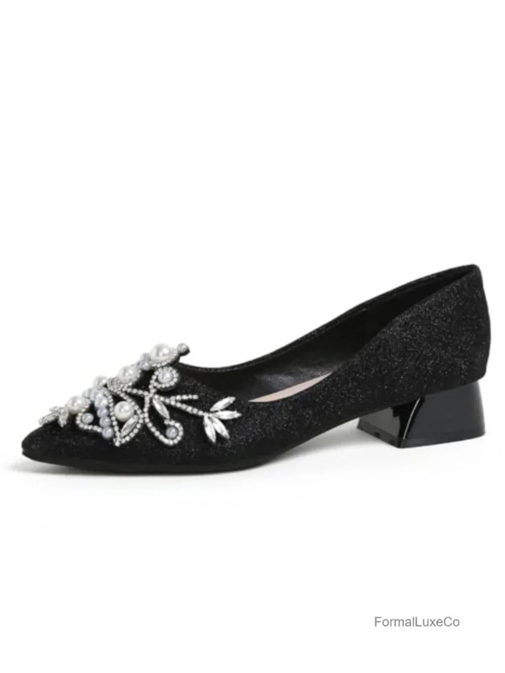 Women's Rhinestone Fashion Pointed Toe Low Heel Dress Wedding Work Business